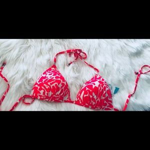 HM CORAL AND WHTE STRIPED STRING BIKINI TOP